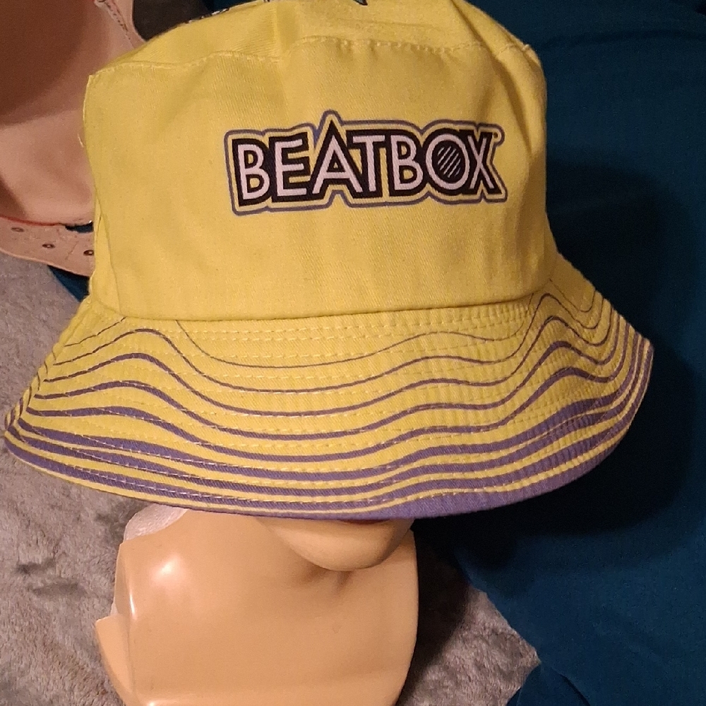 Yellow Bucket Hat with Purple Wave Trim